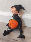 Vtg 1997 Annalee Elf Pixie Boy in Black Holding Pumpkin Halloween Smile Grin
