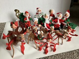Vtg Annalee Christmas Lot 15 Dolls Santa Mrs Claus Rudolph Reindeer Elves Sleigh