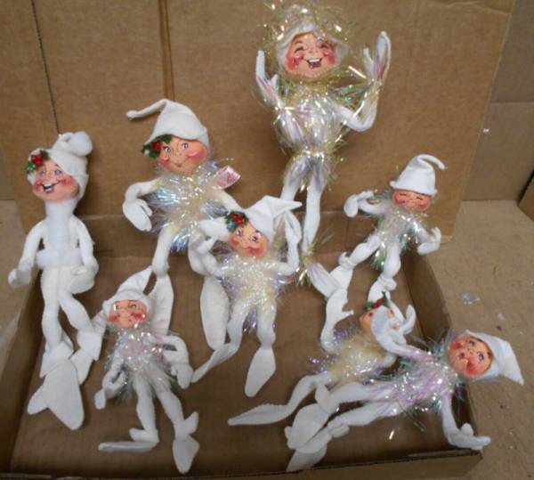 Vintage Lot Of 8 Annalee Christmas N/Y Mobilitee White Frosty Tinsel 1992-94