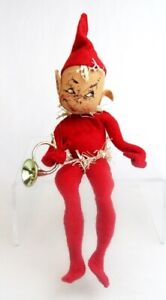Vintage Annalee 1950's Red Elf with White Tinsel Holding French Horn 10" Doll