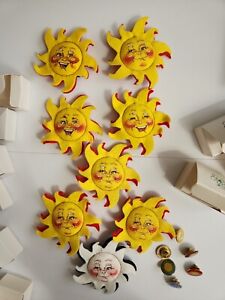 Annalee Vintage Fabric Felt 8 Suns 15 Pins Lot With Boxes Pristine USA Sunshine