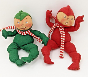 Rare Old Annalee 1960 Elf pair 7" (Red and Green), Vintage Annalee Elfs Dolls