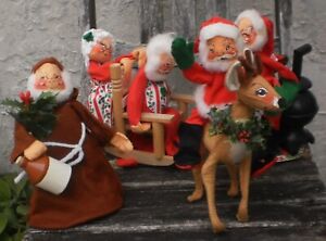 6 Vintage Annalee Dolls Christmas Santa Mrs Claus Reindeer Monk '63 '65 '69 '71