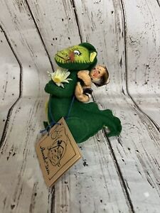 1981 Annalee Doll Green Dragon w/ Cave Bush Boy Baby Rider Flower With Tag & Bag