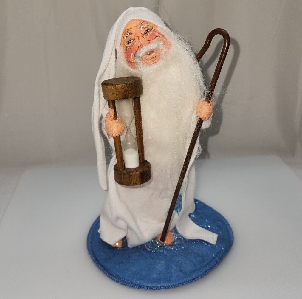 Vintage Annalee Doll Father Time 1992 Happy New Year Decoration Hourglass Staff