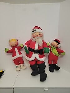 Vintage Annalee Christmas Dolls Santa And Elfs Lot Of 3