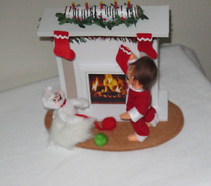 ANNALEE DOLLS, CHRISTMAS EVE FIREPLACE scene, 2023, Kitty, #119 of #250, w TAGS
