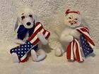 Annalee Dolls White Patriotic Puppy Dog Bone & Kitty Cat American Flag July 4th