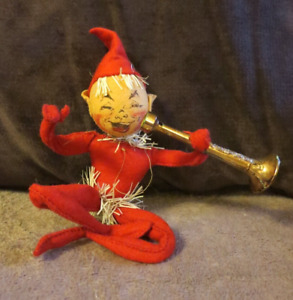 Vintage 1955 Annalee 10" Red Elf with Tinsel and Trumpet
