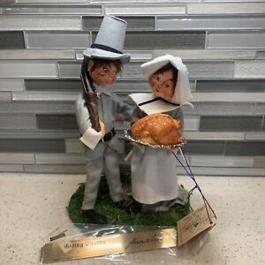 *Rare* Annalee Giving Thanks Pilgrim Couple With Turkey 1990 Felt Posable Doll