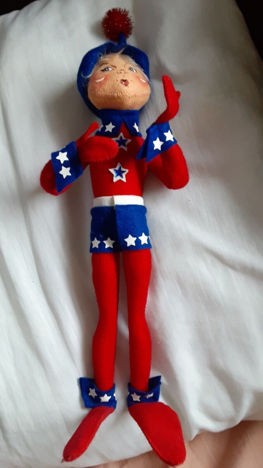Annalee Patriotic Elf Doll 4th Of July Red White Blue Independence Day 14in 2008
