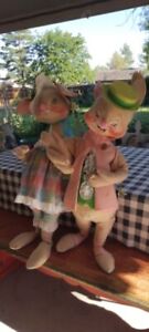 Vintage Annalee Mobilitee Dolls Large 33”Easter Mom & Pop Rabbit W/Tags Set Of 2