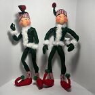 2 X Annalee Bendable  Christmas Green Candy Cane Elf Doll 24” 2005 Shelf Sitter