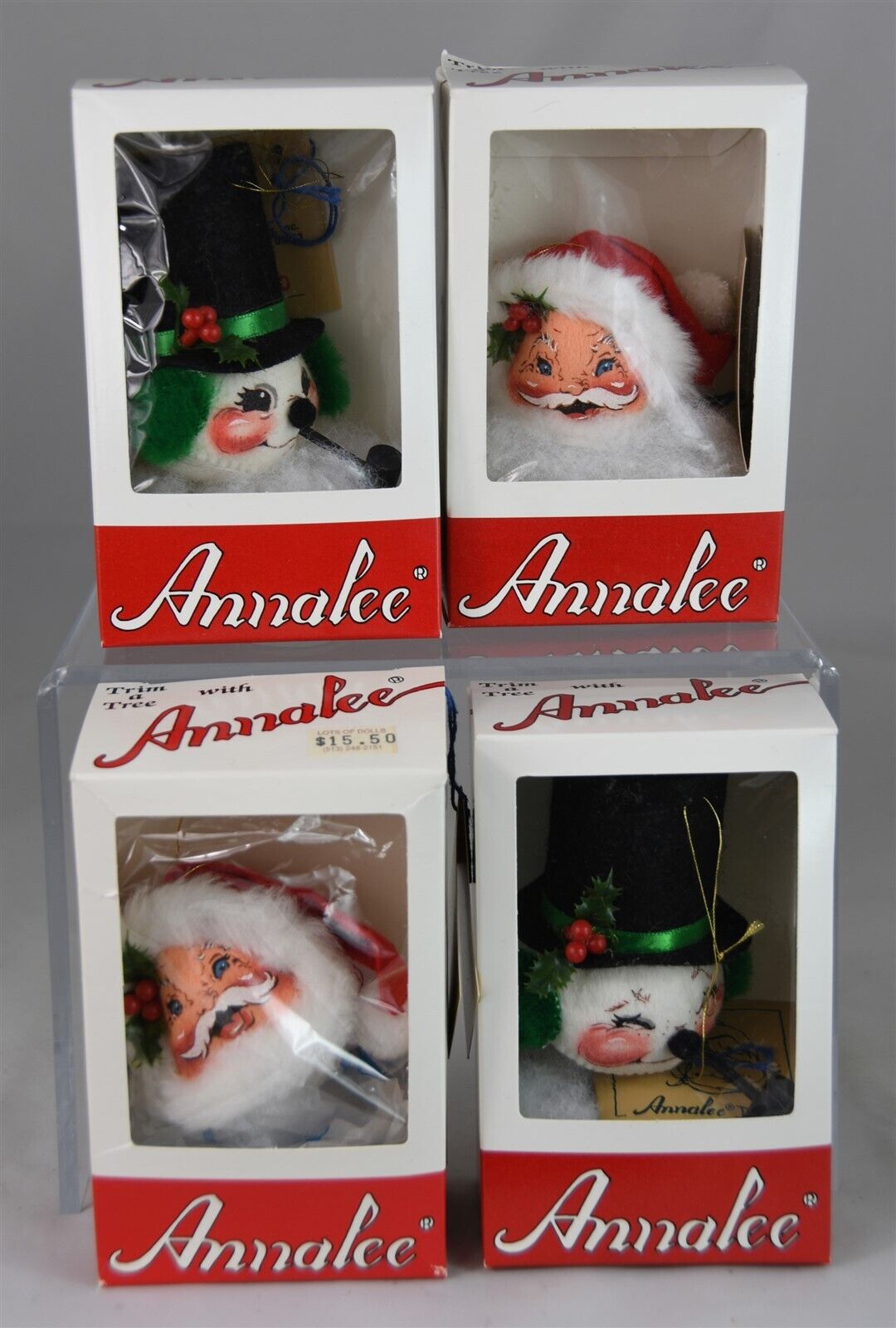 Annalee Santa & Snowmen Ornament Balls 1991 Made in USA Mint Boxes and Tags 3.5"