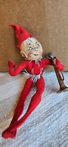 Vintage Annalee 10” Red Smirk Face Smile Elf Pixie Doll w/ Tinsel – RARE!