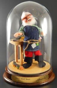 Annalee Santa's Work Bench 1992 1716 Vintage Signed Plaque Under Glass Dome RARE