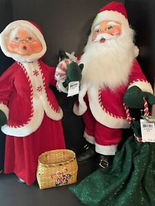 Annalee Santa 30” and Mrs Claus 28” Peppermint Christmas Dolls with tags