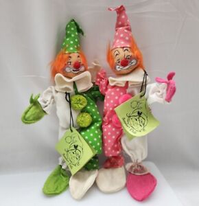 Vintage Annalee Creepy Clown Dolls Circus Halloween Mod Pink Green 1969 VTG NOS