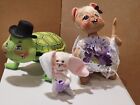 Annalee Turtle w Hat Tie, Mouse w Dress Flowers, Bunny Rabbit w Watering Bucket
