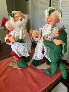Vintage 1996 18” Annalee Doll Christmas Santa & Mrs Claus In Pajamas w/ Kids