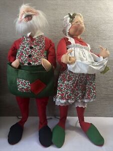 Vintage 30" Annalee Santa and Mrs. Clause Christmas Card Holder Dolls 1968 RARE