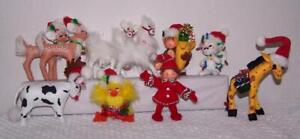 Annalee Miniature Christmas Animals - 10 - Reindeer Mouse Duck Giraffe Monkey ++