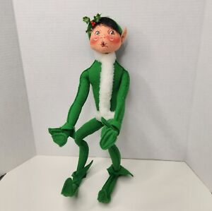 Annalee Mobilitee Elf Green 16" Christmas Doll 96 Bent Knees Squatting Light