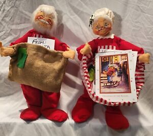 Vtg LARGE 16" Annalee Santa and Mrs. Claus Xmas Card Holder Dolls 1971 RARE