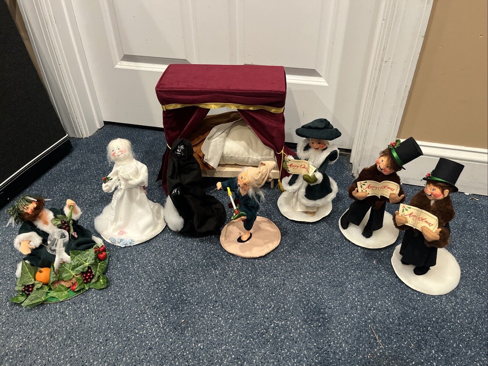 Annalee Doll Vintage Dickens Christmas Ghost Scrooge Past Present Future Bed