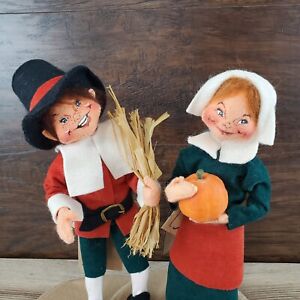 Annalee 10" Colonial Man & Woman Pilgrim Straw Pumpkin 1999 Thanksgiving  RARE
