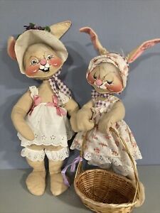Rare 2 Vintage large Annalee Dolls Bunny Rabbit w basket 1968 22" to ears