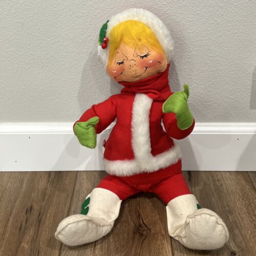 Vintage 1980 Large 18” Annalee Christmas Doll Blonde Hair Eyes Closed READ!!