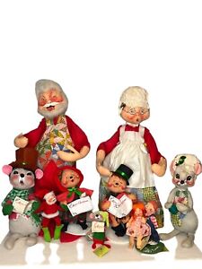 VTG AnnaLee Doll lot 10 Christmas Santa Clause Mouse 1970's Mobilitee Caroling +