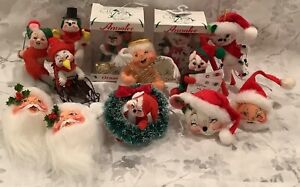 Lot of 13 Annalee Dolls Christmas Ornaments—Santa  Mice, Snowman, Penguin, Angel