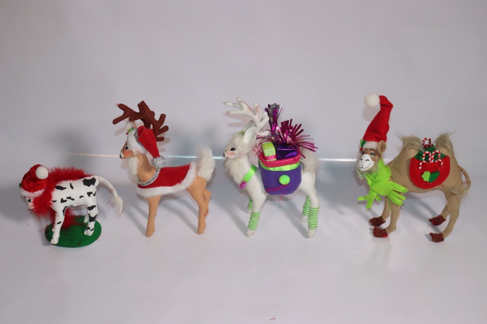 Annalee Dolls 1 HOLLY BERRY Camel 9”- 2 REINDEER  & 1 COW LOT OF 4 Christmas