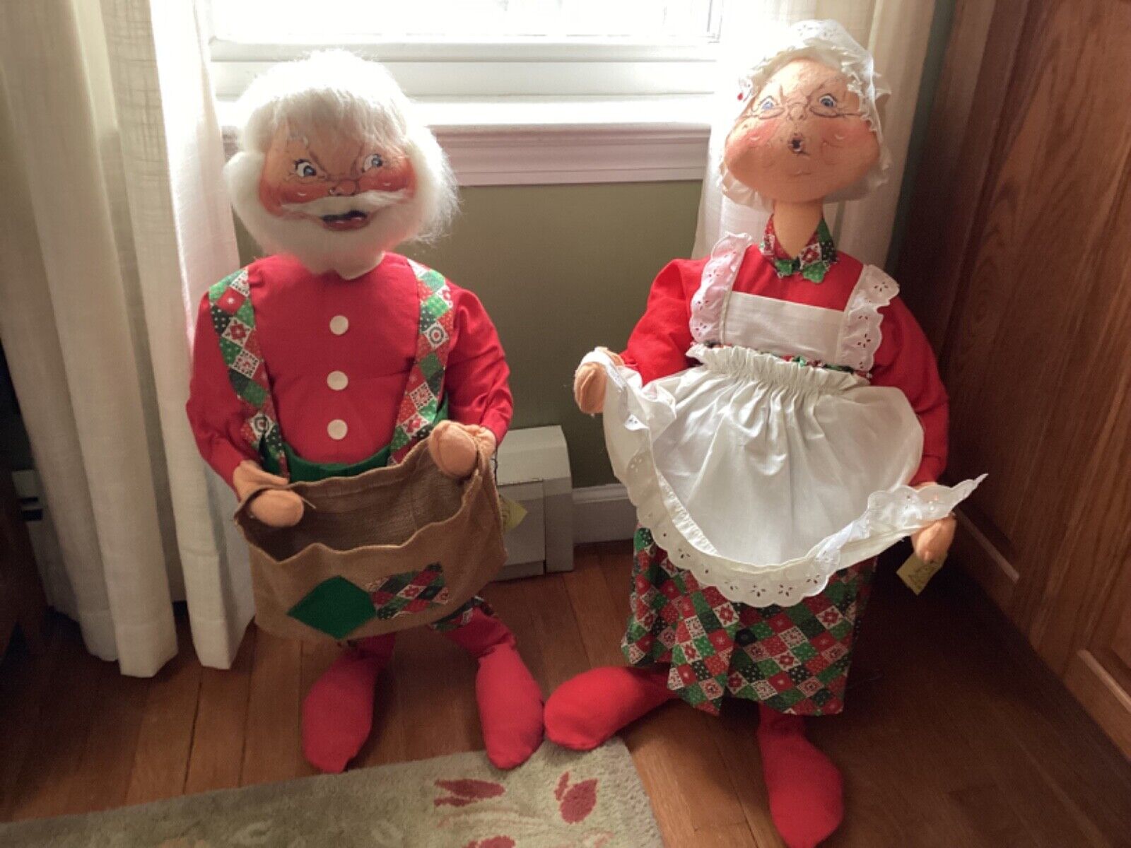 Vintage 1966 Mr & Mrs Santa Claus Annalee Dolls 30” Large Set Pair Christmas Tag