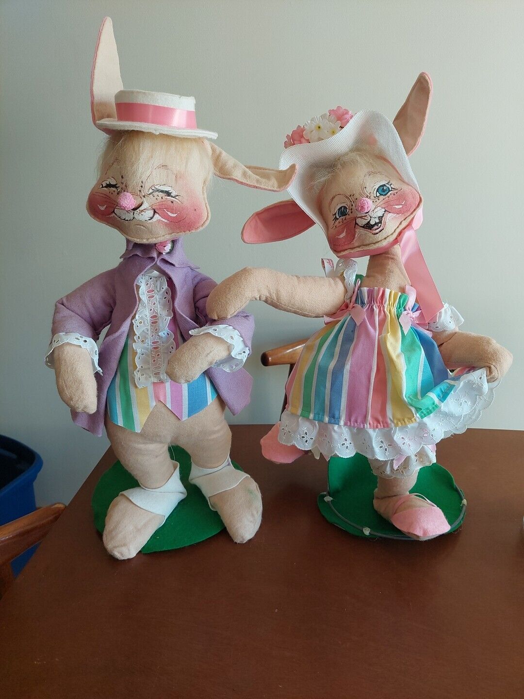 Vtg Annalee 1970s Easter Parade Bunny Dolls Set Boy & Girl 21"  Rare Big Annalee