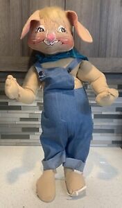 *Rare Vintage* 1975 Annalee 30" Bunny Rabbit In Overalls Felt Plush Posable Doll