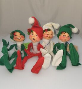 Vintage Annalee Christmas Elf Doll LOT Holly Red White Green Santa Hat 7355 VTG