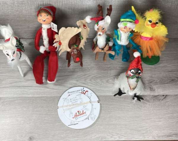 Lot of 8 Annalee Christmas Felt Dolls - Reindeer Elf Moose Classy Doe Penguin
