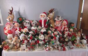 90-93 HUGE 50+ Lot ANNALEE Christmas Holiday Santa Elf Reindeer DOLLS Ornaments