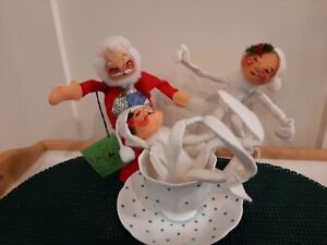 Vintage Annalee Santa w/ 2 Elves 9 inches! USA Made in 1957, 1971 and 1994 w tag