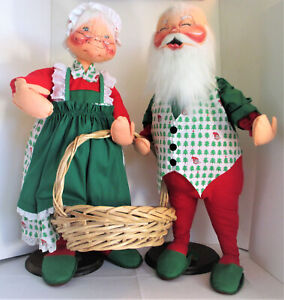 Two Large Annalee Dolls 30 Inch Santa and Mrs. Claus 1983 Wooden Bases - USA