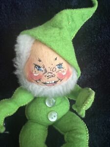 Vintage Annalee Green Santa Elf 1966 7 IN Tagged New Hampshire Made
