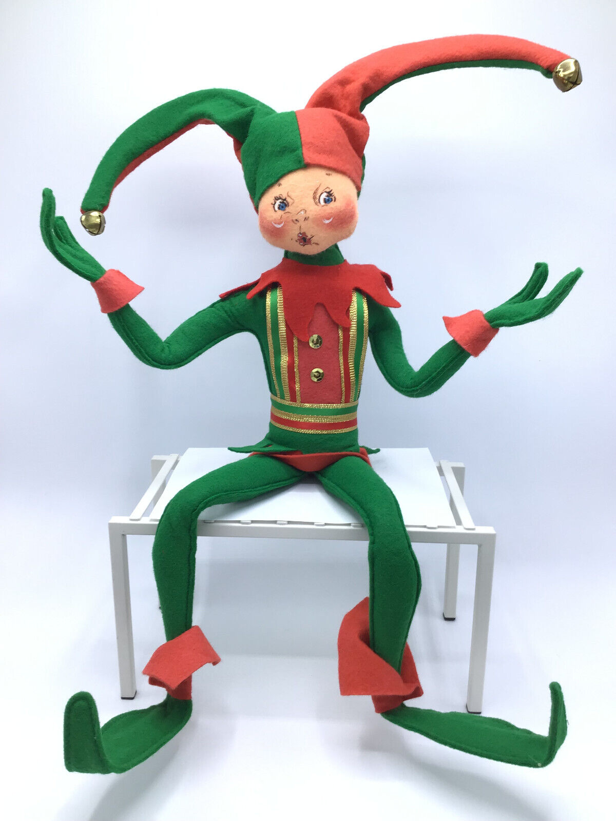 Large Annalee 1996 Just a Jester 22" Christmas Elf Holiday Doll Green Red  EUC