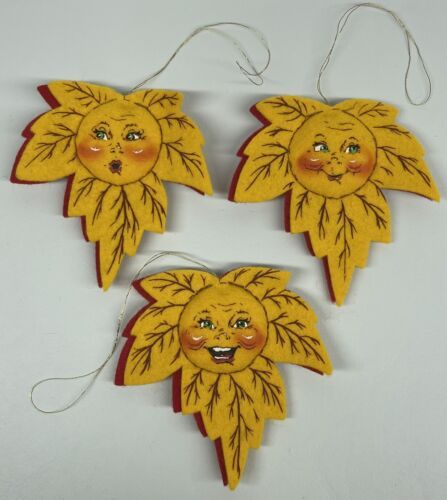 Annalee Sun-Faced Autumn Fall Leaf Ornaments 3" Doll Society Exclusive