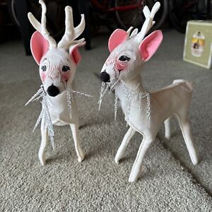 Pair Of AnnaLee Mobilitee Christmas Snowy Reindeer Large