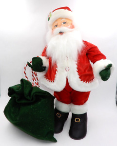ANNALEE 20" TALL SANTA CLAUS STANDING DOLL WITH GREEN GIFT BAG SACK OF TOYS