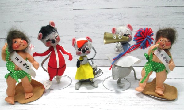 Annalee Mobilitee Mouse Doll Lot Golfer Cheerleader Bikini I'm a 10 7" Vtg 80s