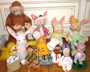 Annalee Large 10 PC Lot Easter Bunny Chicks Mice Monk Lot Dolls Approx. 7" - 17"